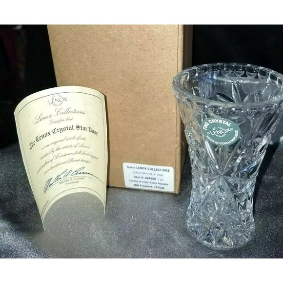 VTG LENOX  Cut Crystal Bud Vase 4 1/8"  w/original sticker box certificate NWB - Picture 2 of 4